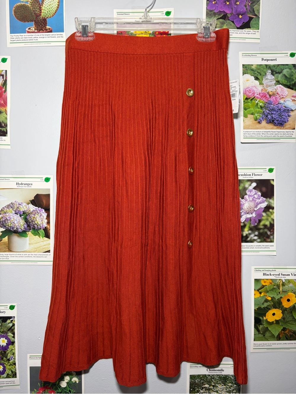 Ashley Stewart Rust Orange Ribbed Maxi Skirt with Side Buttons